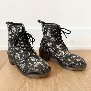 Dr. Martens Lynn Floral Fabric Heeled Lace Up Combat Boot US 6